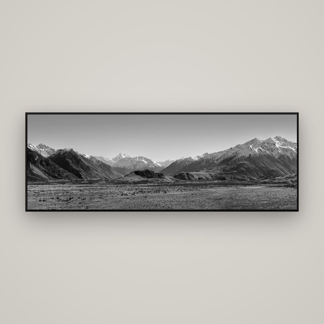 Edoras Unveiled, The Majesty of Mount Sunday — ArtBox Black, 170×60 cm. New Zealand fine art wall art by Stephen Milner.