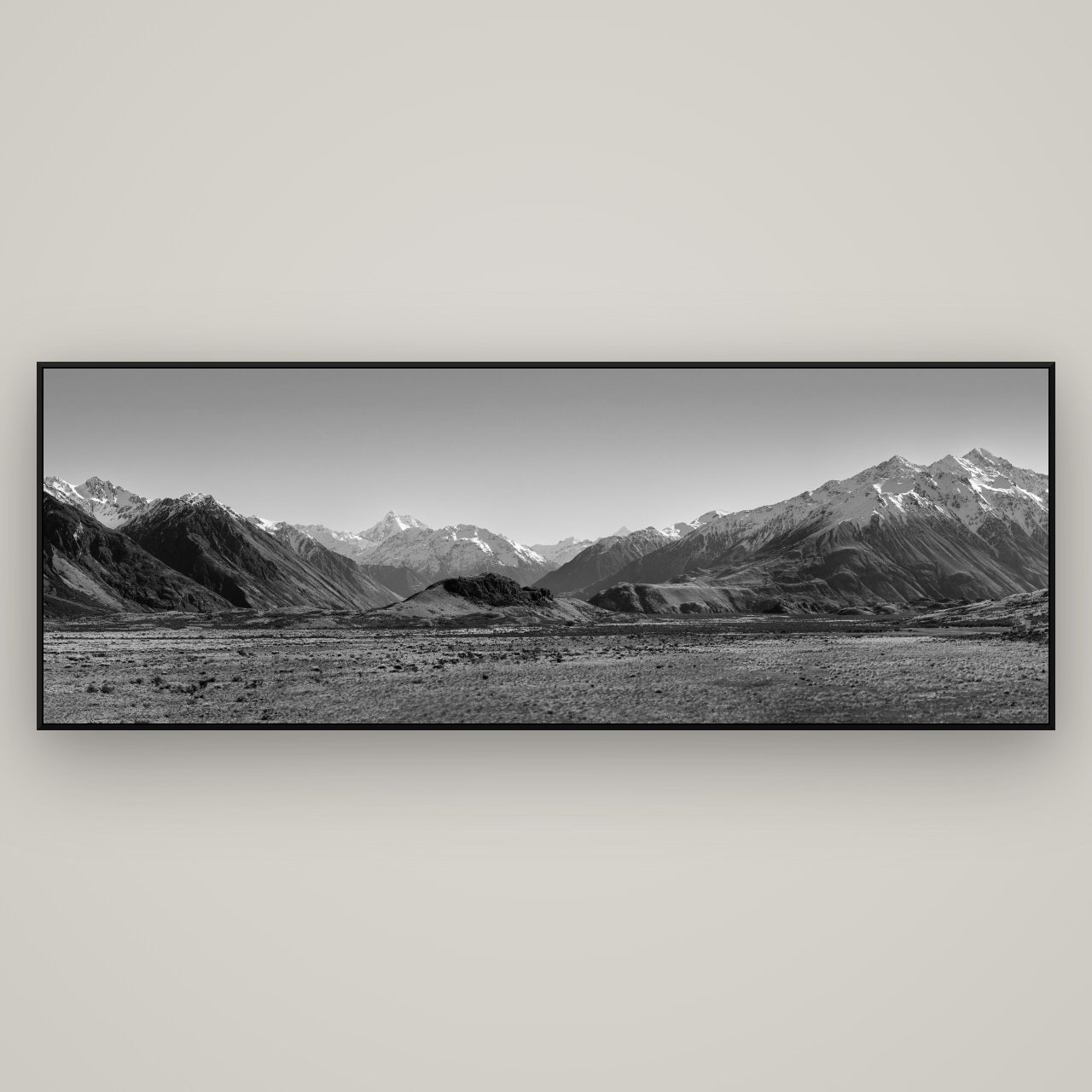 Edoras Unveiled, The Majesty of Mount Sunday — ArtBox Black, 198×70 cm. New Zealand fine art wall art by Stephen Milner.