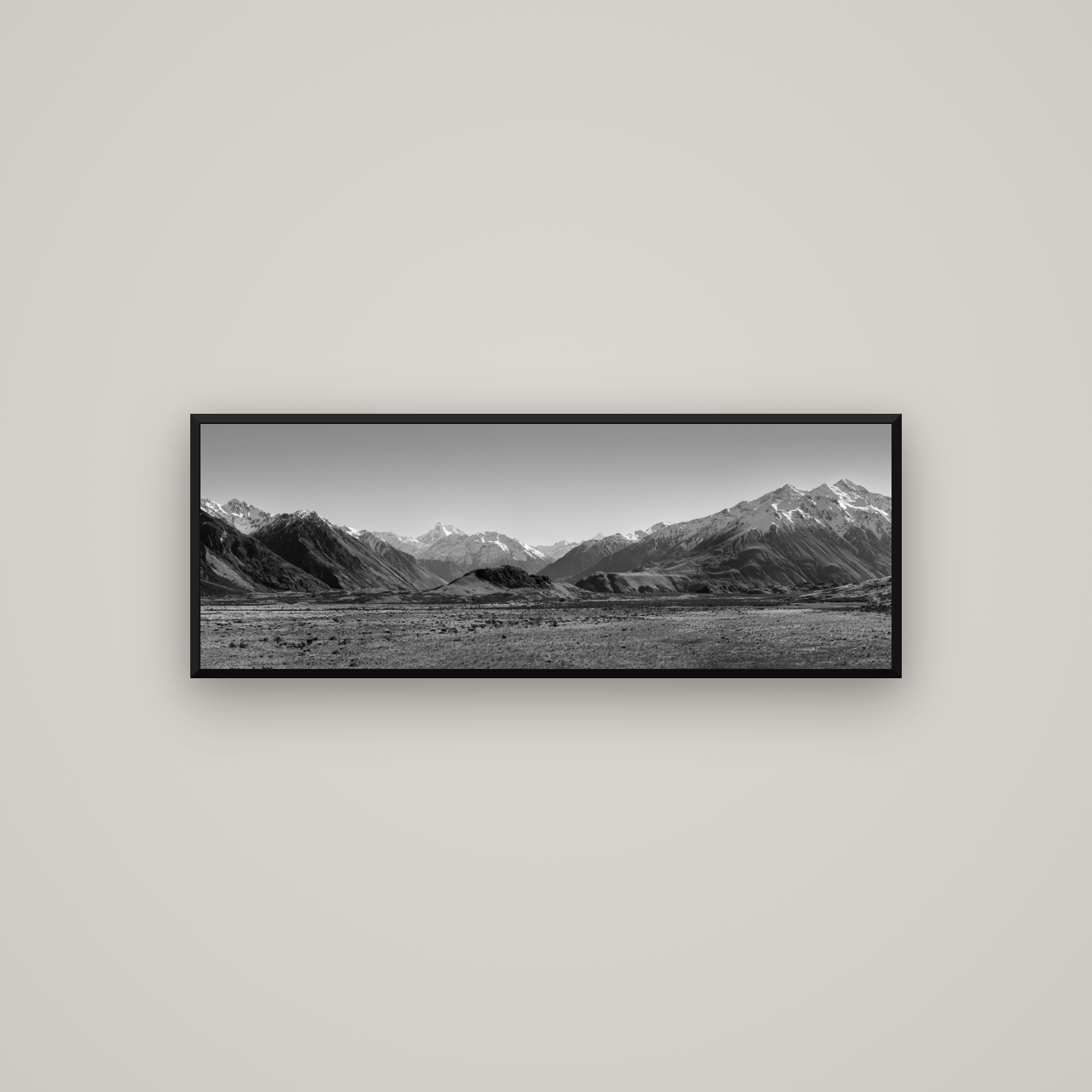 Edoras Unveiled, The Majesty of Mount Sunday — Basel Black Matte, 113×40 cm. New Zealand fine art wall art by Stephen Milner.