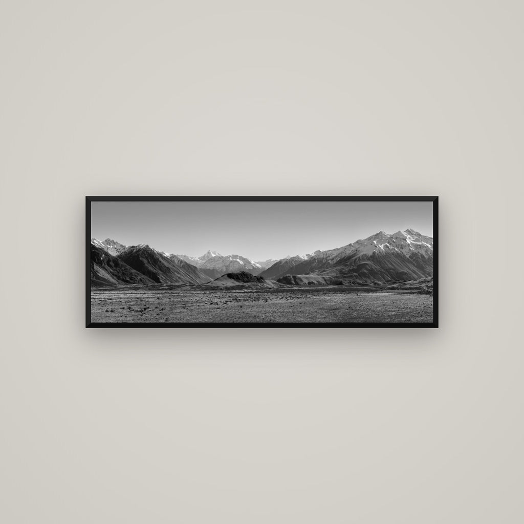 Edoras Unveiled, The Majesty of Mount Sunday — Basel Black Matte, 113×40 cm. New Zealand fine art wall art by Stephen Milner.