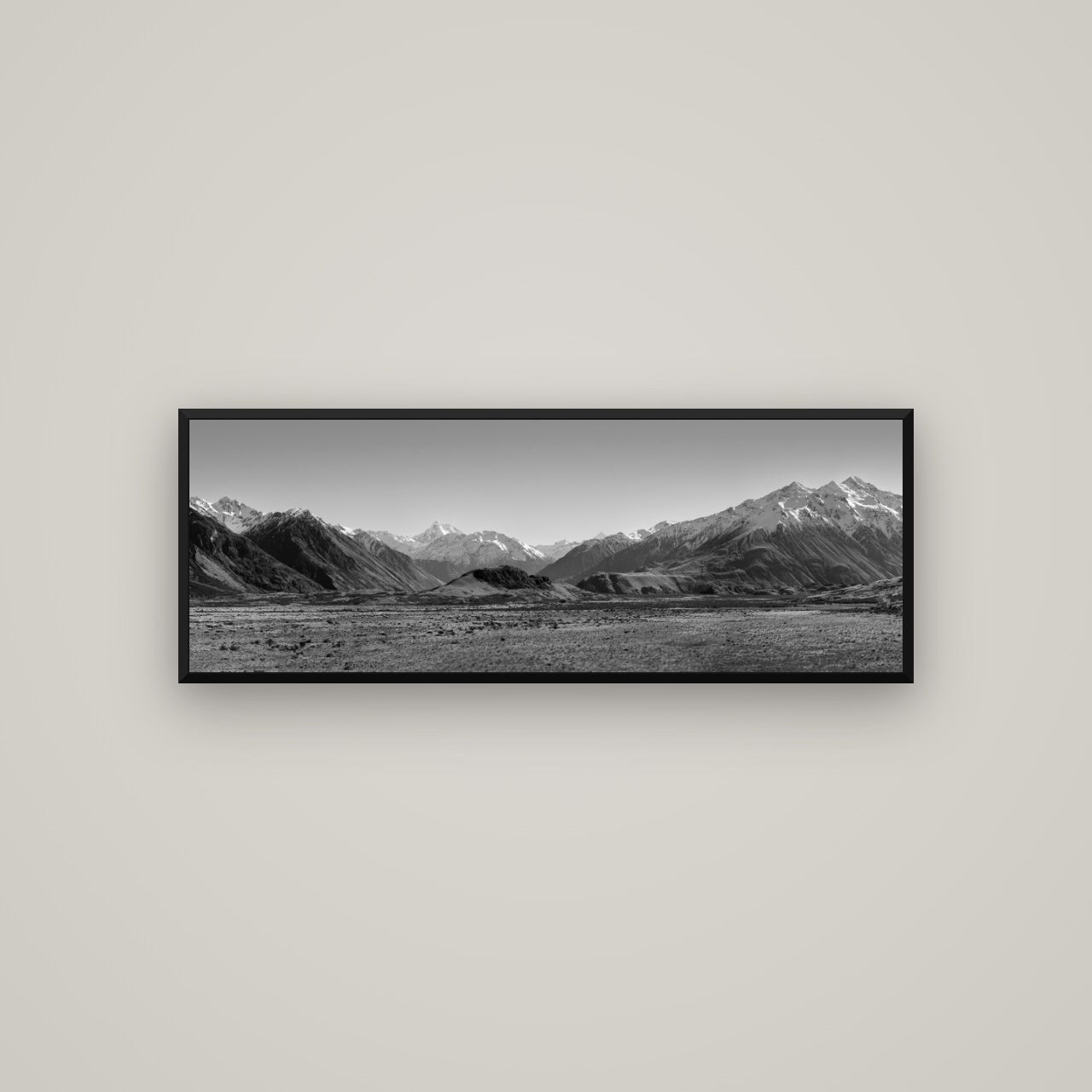 Edoras Unveiled, The Majesty of Mount Sunday — Basel Black, 113×40 cm. New Zealand fine art wall art by Stephen Milner.