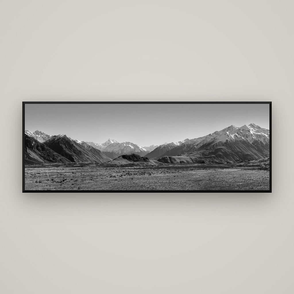 Edoras Unveiled, The Majesty of Mount Sunday — Basel Black Matte, 170×60 cm. New Zealand fine art wall art by Stephen Milner.