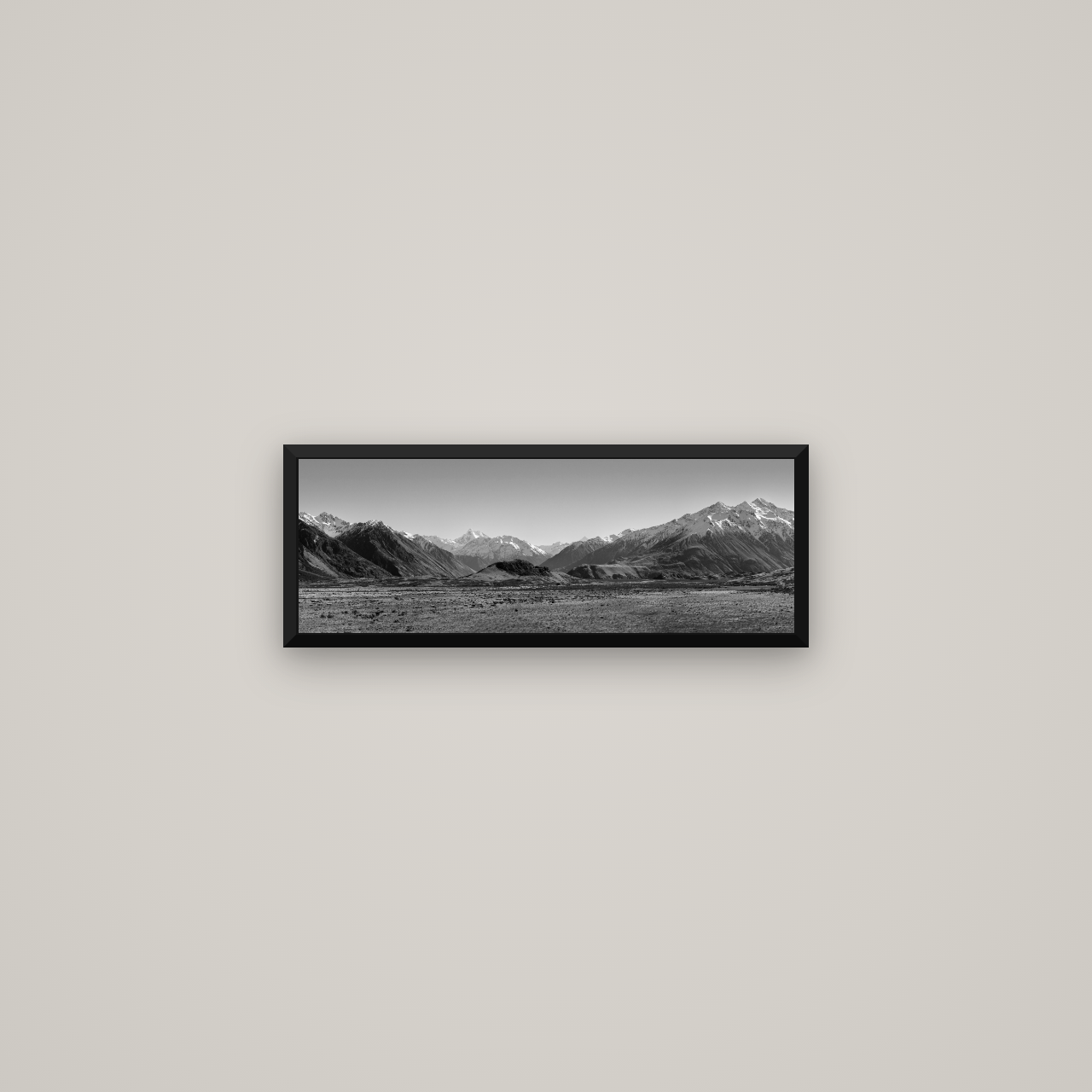 Edoras Unveiled, The Majesty of Mount Sunday — Basel Black Matte, 57×20 cm. New Zealand fine art wall art by Stephen Milner.