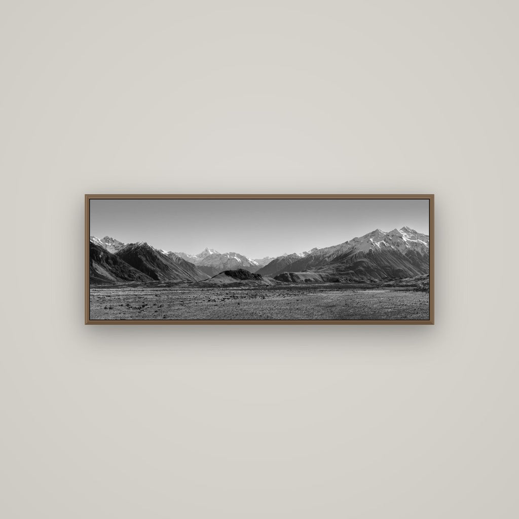 Edoras Unveiled, The Majesty of Mount Sunday, Basel Walnut, 113×40 cm. New Zealand fine art wall art by Stephen Milner.