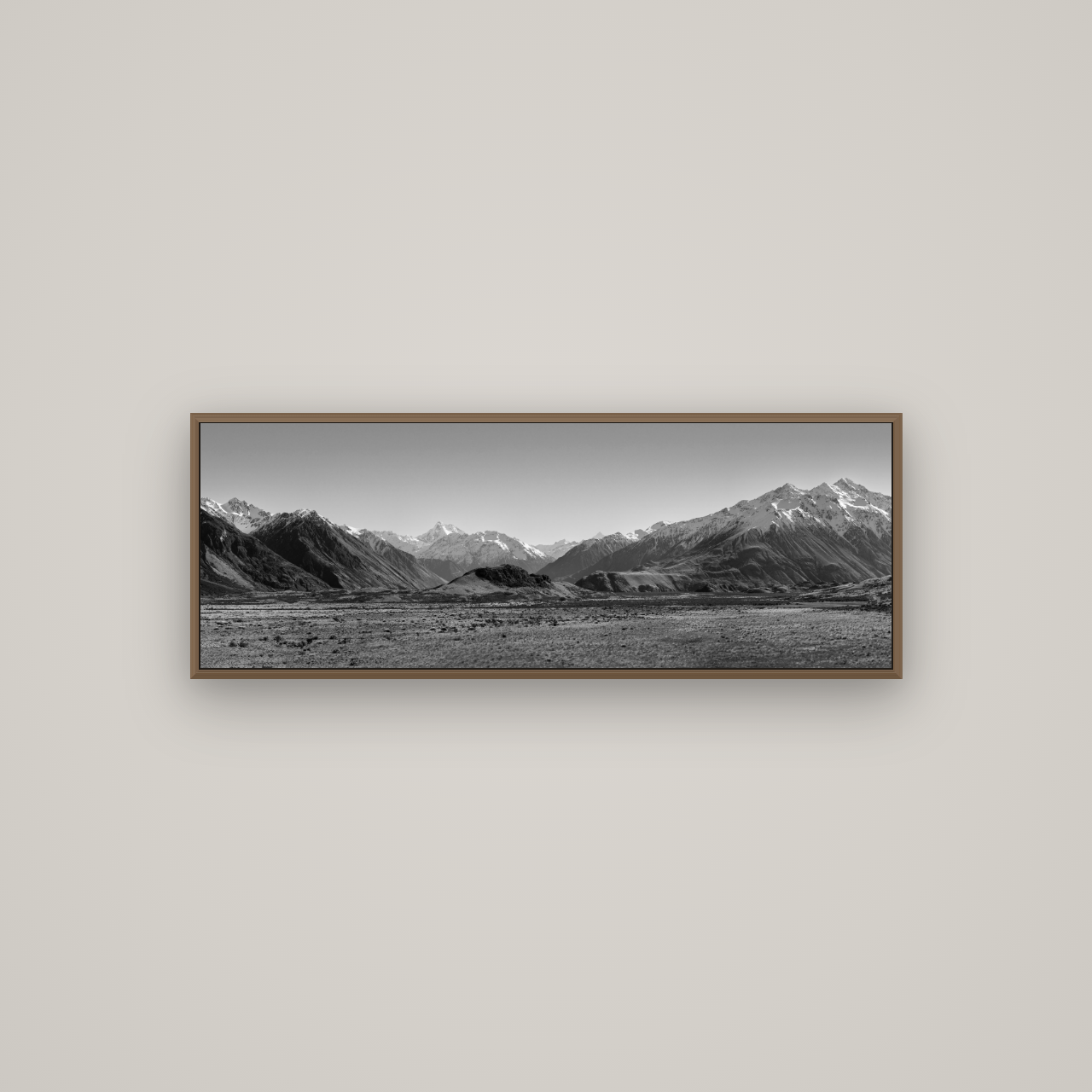 Edoras Unveiled, The Majesty of Mount Sunday, Basel Walnut, 113×40 cm. New Zealand fine art wall art by Stephen Milner.