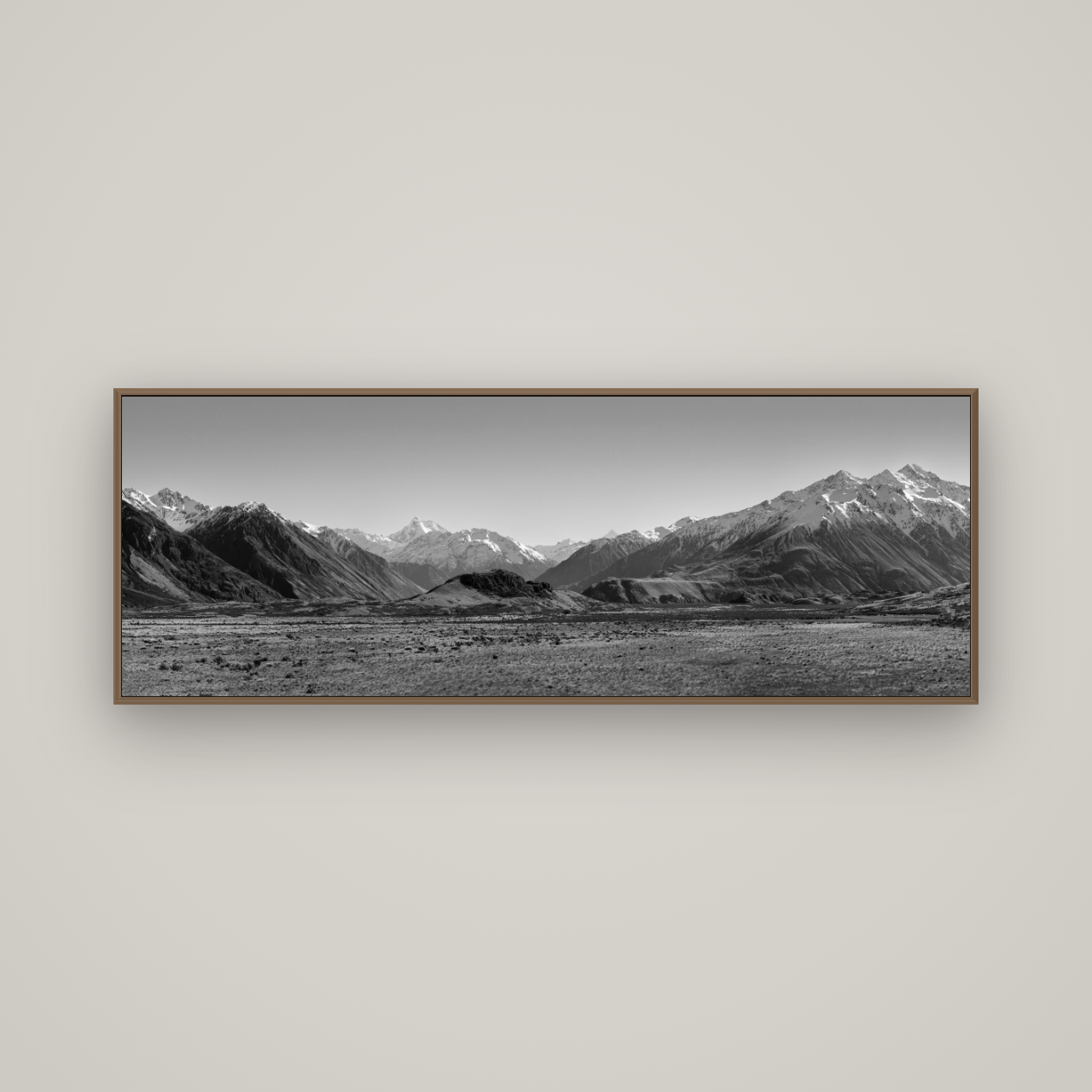 Edoras Unveiled, The Majesty of Mount Sunday, Basel Walnut, 170×60 cm. New Zealand fine art wall art by Stephen Milner.