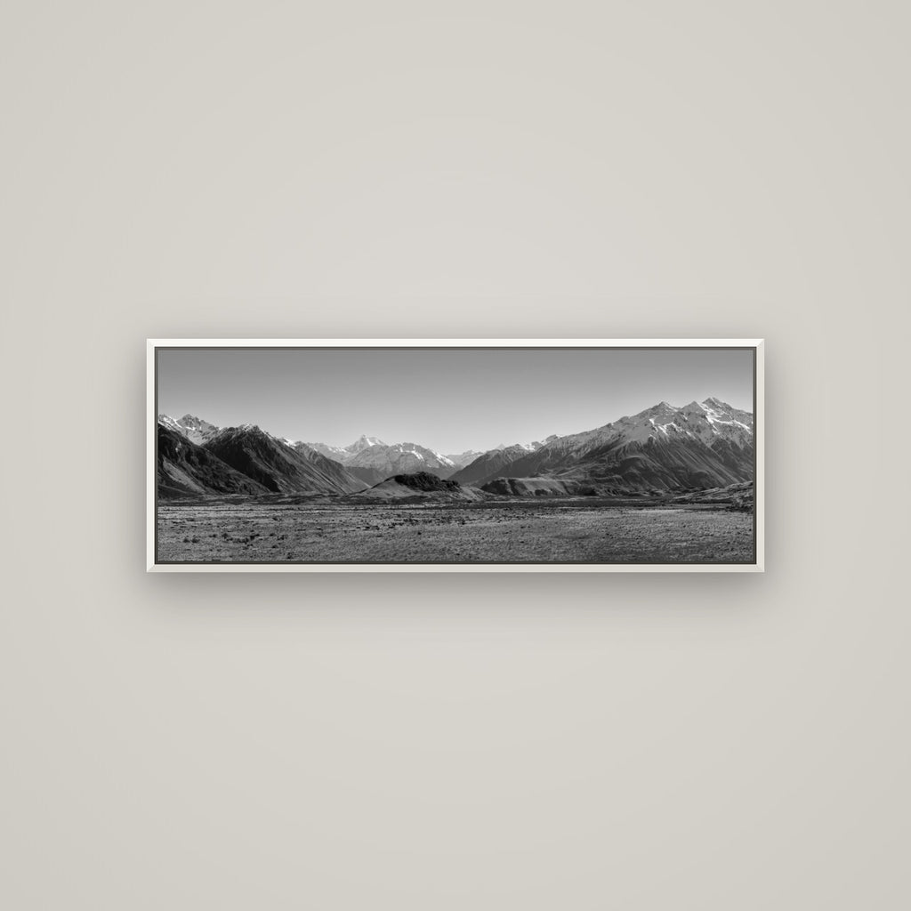 Edoras Unveiled, The Majesty of Mount Sunday — Basel White, 113×40 cm. New Zealand fine art wall art by Stephen Milner.