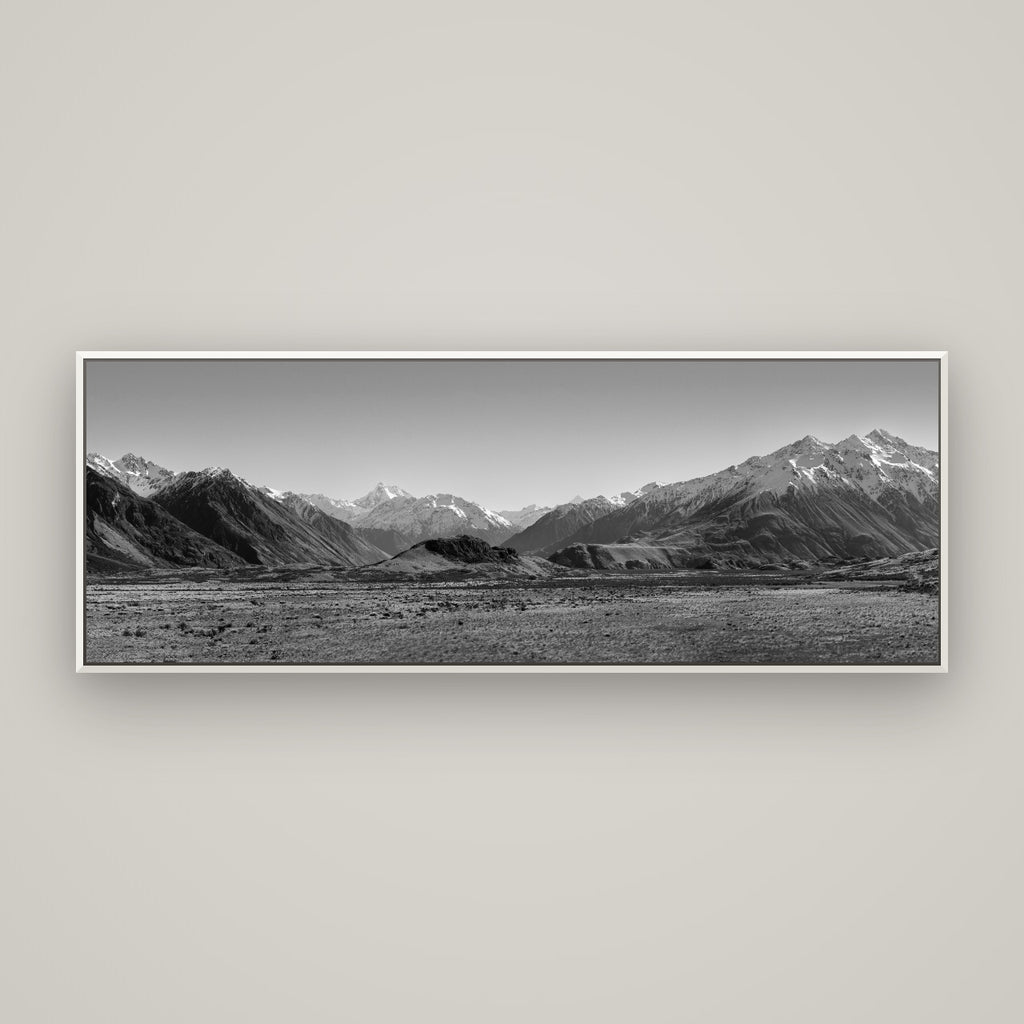 Edoras Unveiled, The Majesty of Mount Sunday — Basel White, 170×60 cm. New Zealand fine art wall art by Stephen Milner.