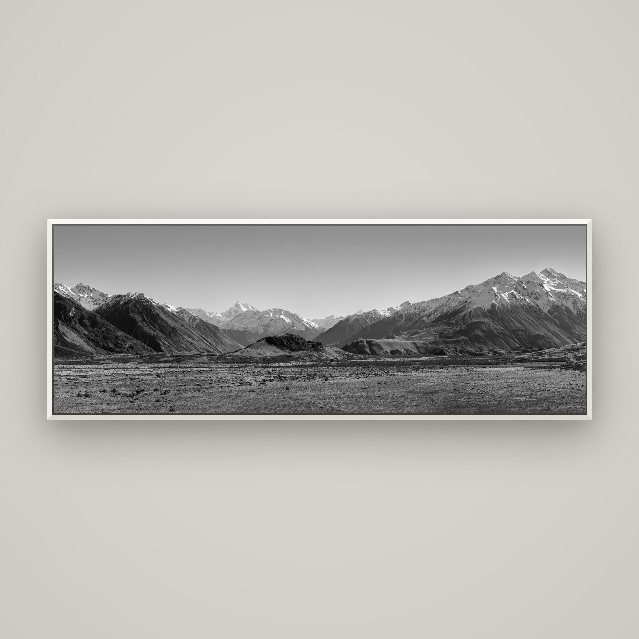 Edoras Unveiled, The Majesty of Mount Sunday — Basel White, 170×60 cm. New Zealand fine art wall art by Stephen Milner.