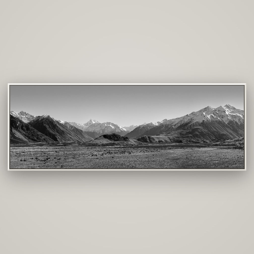 Edoras Unveiled, The Majesty of Mount Sunday — Basel White, 198×70 cm. New Zealand fine art wall art by Stephen Milner.