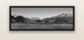 Edoras Unveiled, The Majesty of Mount Sunday — black float frame canvas, 152 × 56 cm. New Zealand fine art landscape wall art by Stephen Milner.