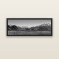 Edoras Unveiled, The Majesty of Mount Sunday — black float frame canvas, 152 × 56 cm. New Zealand fine art landscape wall art by Stephen Milner.