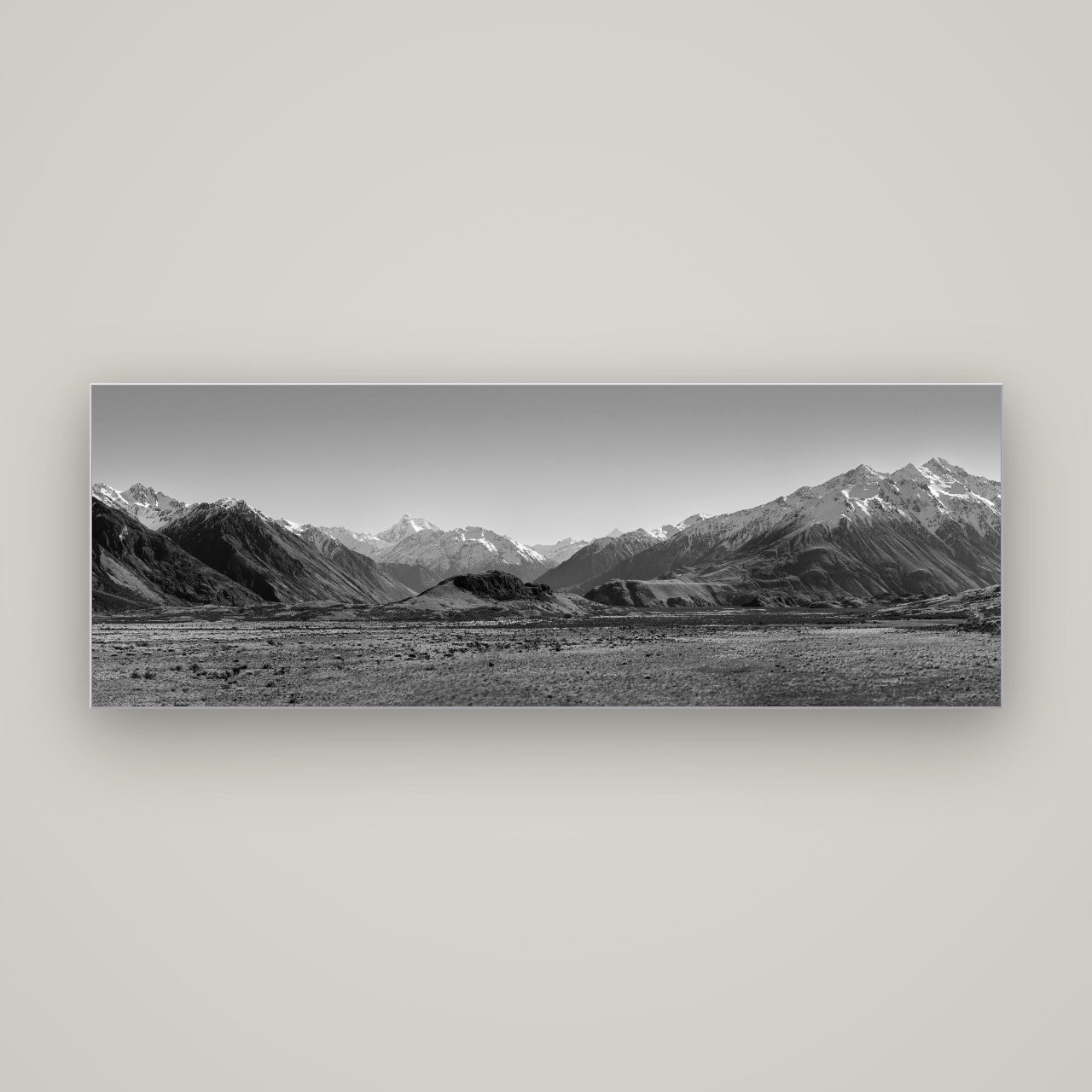 Edoras Unveiled, The Majesty of Mount Sunday — Slimline Silver, 170×60 cm. New Zealand fine art wall art by Stephen Milner.