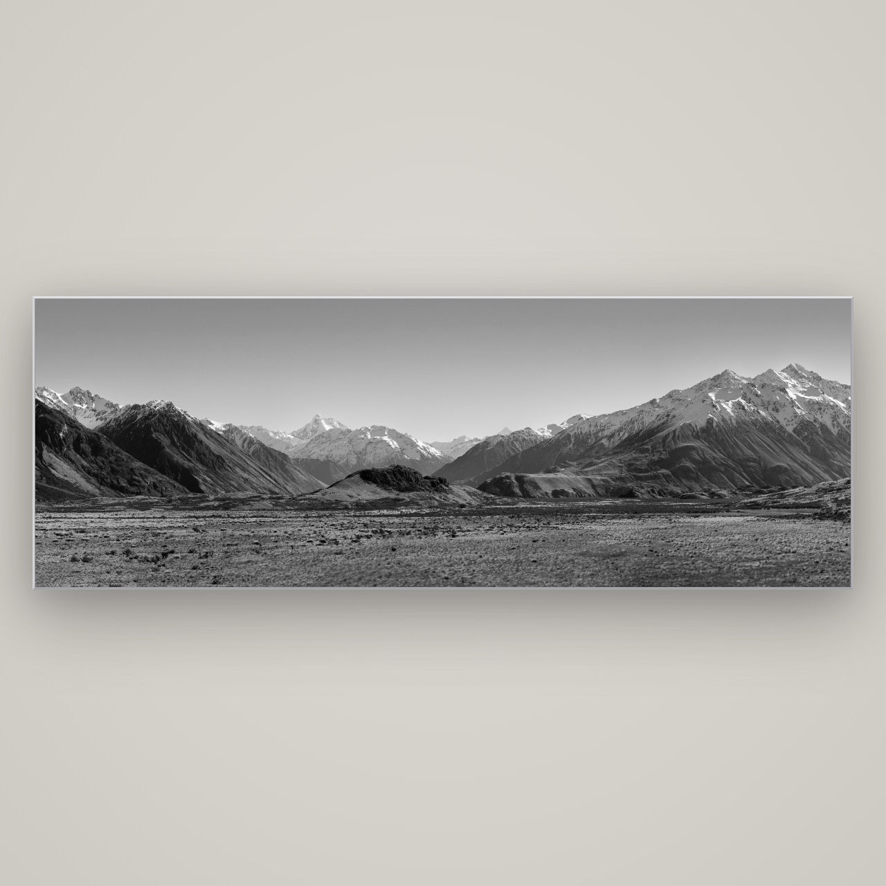 Edoras Unveiled, The Majesty of Mount Sunday — Slimline Silver, 198×70 cm. New Zealand fine art wall art by Stephen Milner.