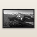 Elysian Heights, Mount Cook's Sunset Embrace, black and white framed metallic canvas print, Black frame. New Zealand fine art wall art by Stephen Milner.