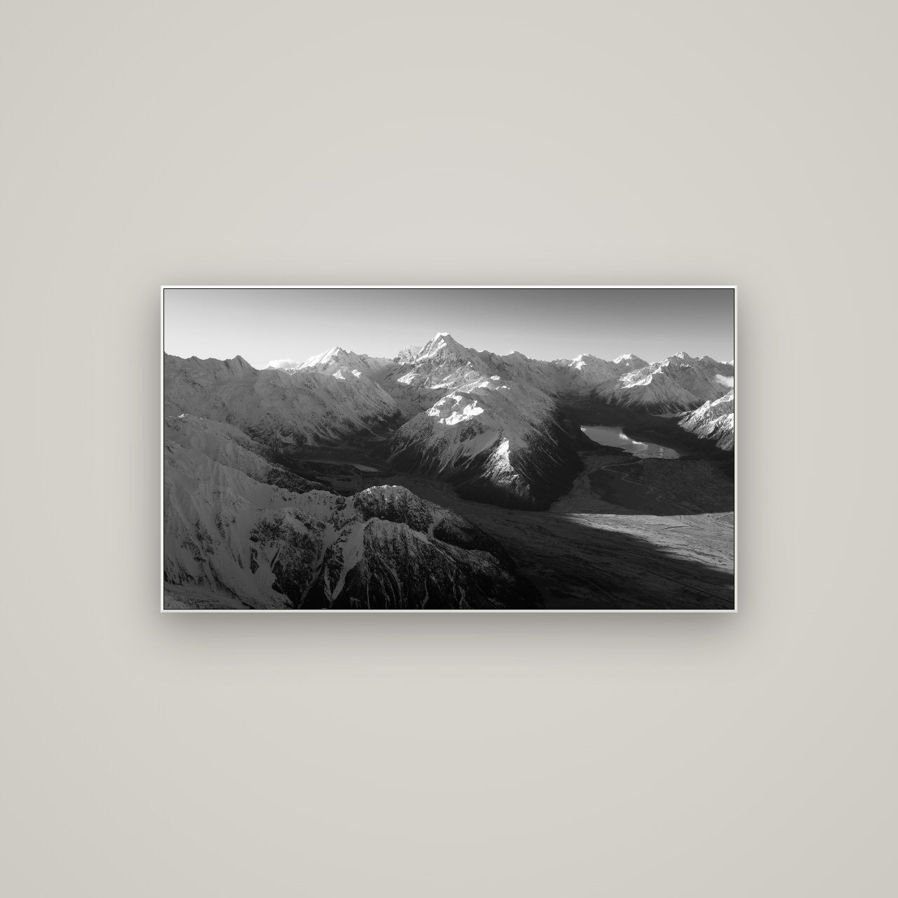 Elysian Heights, Mount Cook's Sunset Embrace — ArtBox White, 107×60 cm. New Zealand fine art wall art by Stephen Milner.