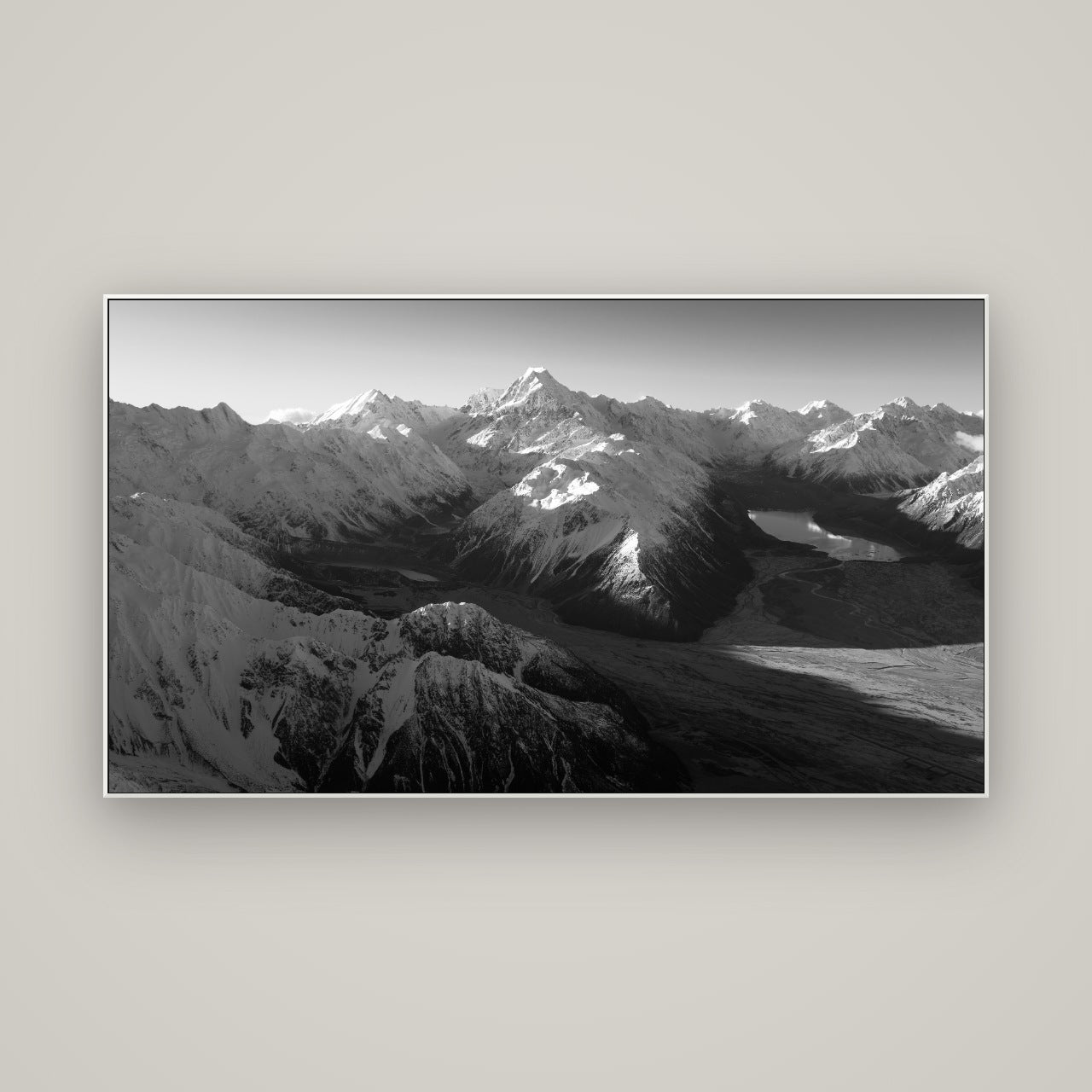 Elysian Heights, Mount Cook's Sunset Embrace — ArtBox White, 160×90 cm. New Zealand fine art wall art by Stephen Milner.
