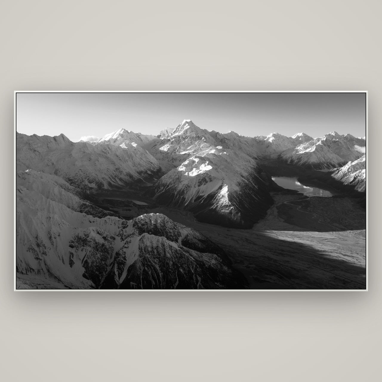 Elysian Heights, Mount Cook's Sunset Embrace — ArtBox White, 196×110 cm. New Zealand fine art wall art by Stephen Milner.