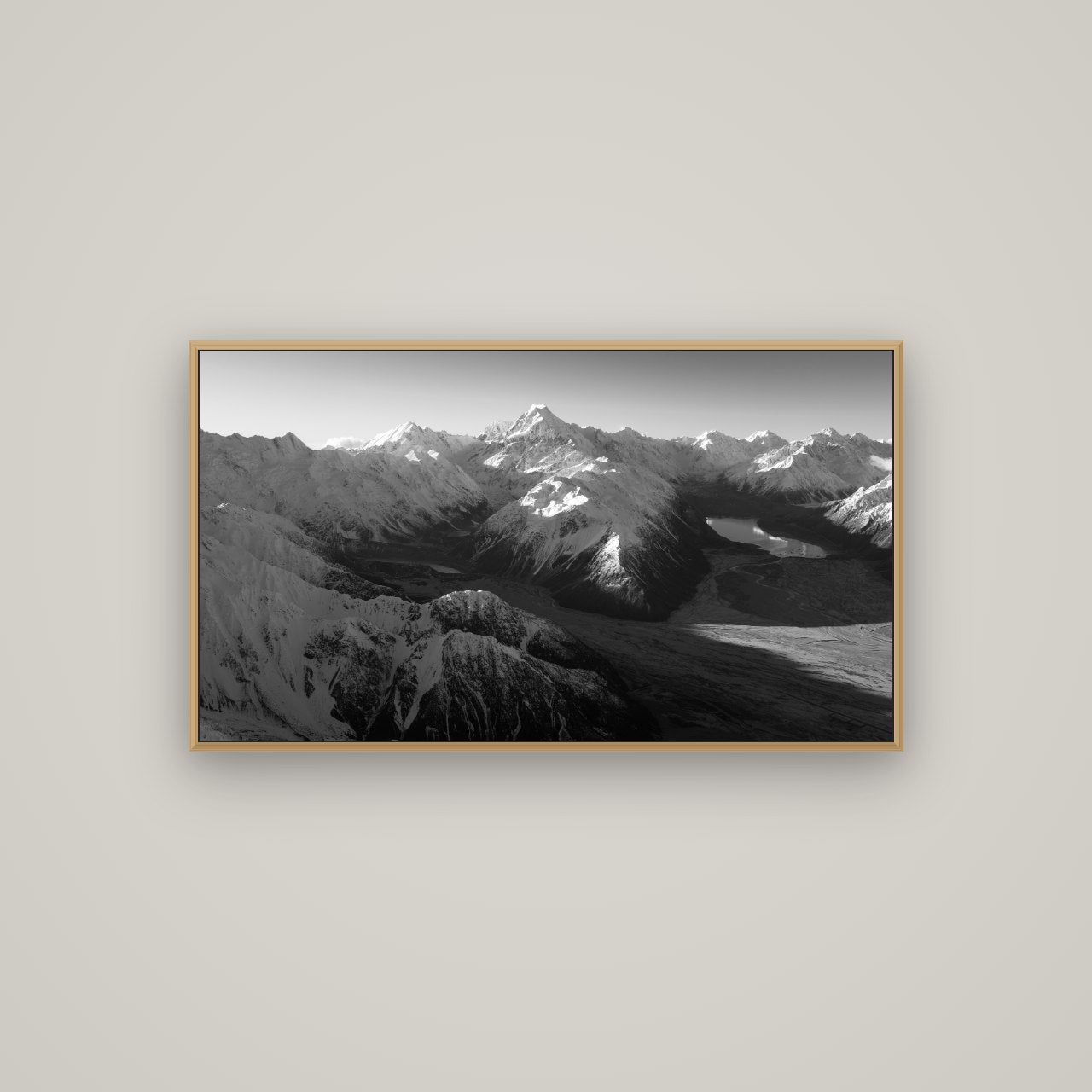 Elysian Heights, Mount Cook's Sunset Embrace, Basel Natural Oak, 107×60 cm. New Zealand fine art wall art by Stephen Milner.