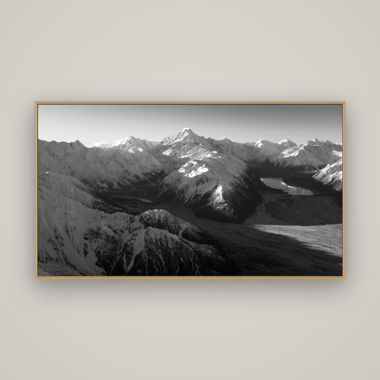Elysian Heights, Mount Cook's Sunset Embrace, Basel Natural Oak, 160×90 cm. New Zealand fine art wall art by Stephen Milner.