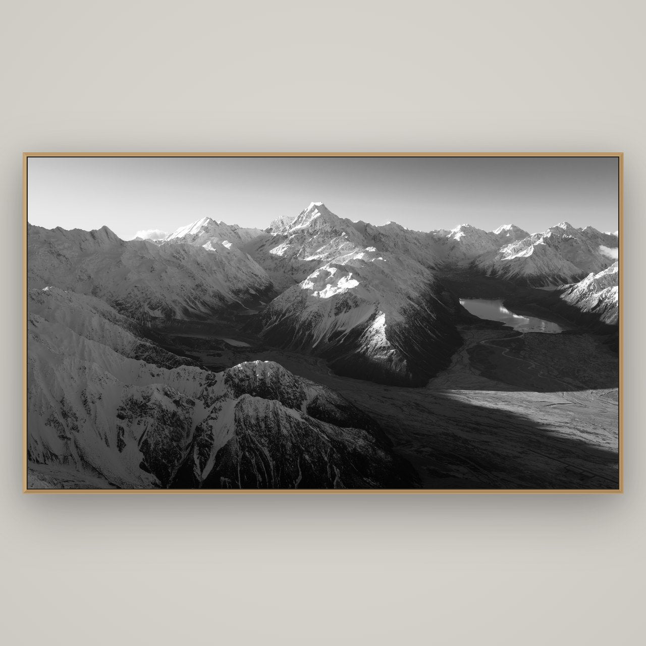 Elysian Heights, Mount Cook's Sunset Embrace, Basel Natural Oak, 196×110 cm. New Zealand fine art wall art by Stephen Milner.