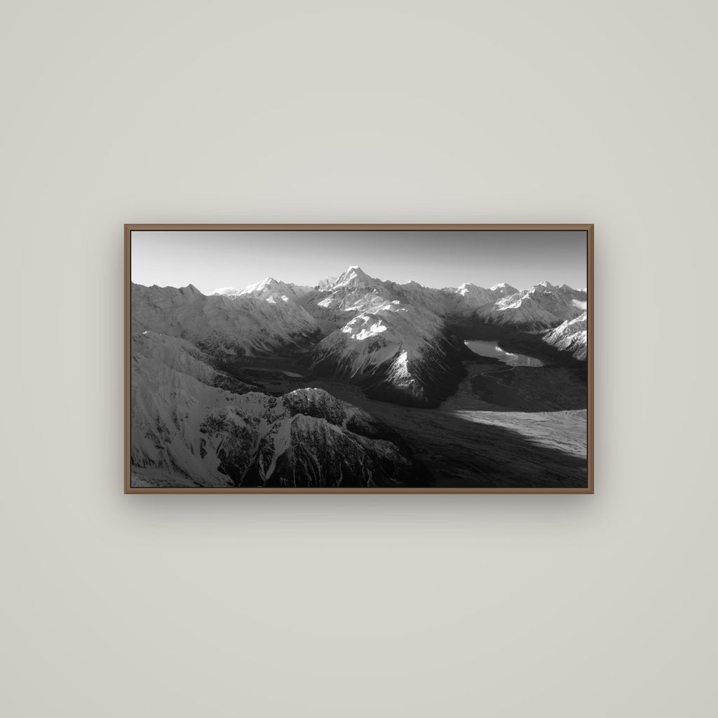 Elysian Heights, Mount Cook's Sunset Embrace, Basel Walnut, 107×60 cm. New Zealand fine art wall art by Stephen Milner.