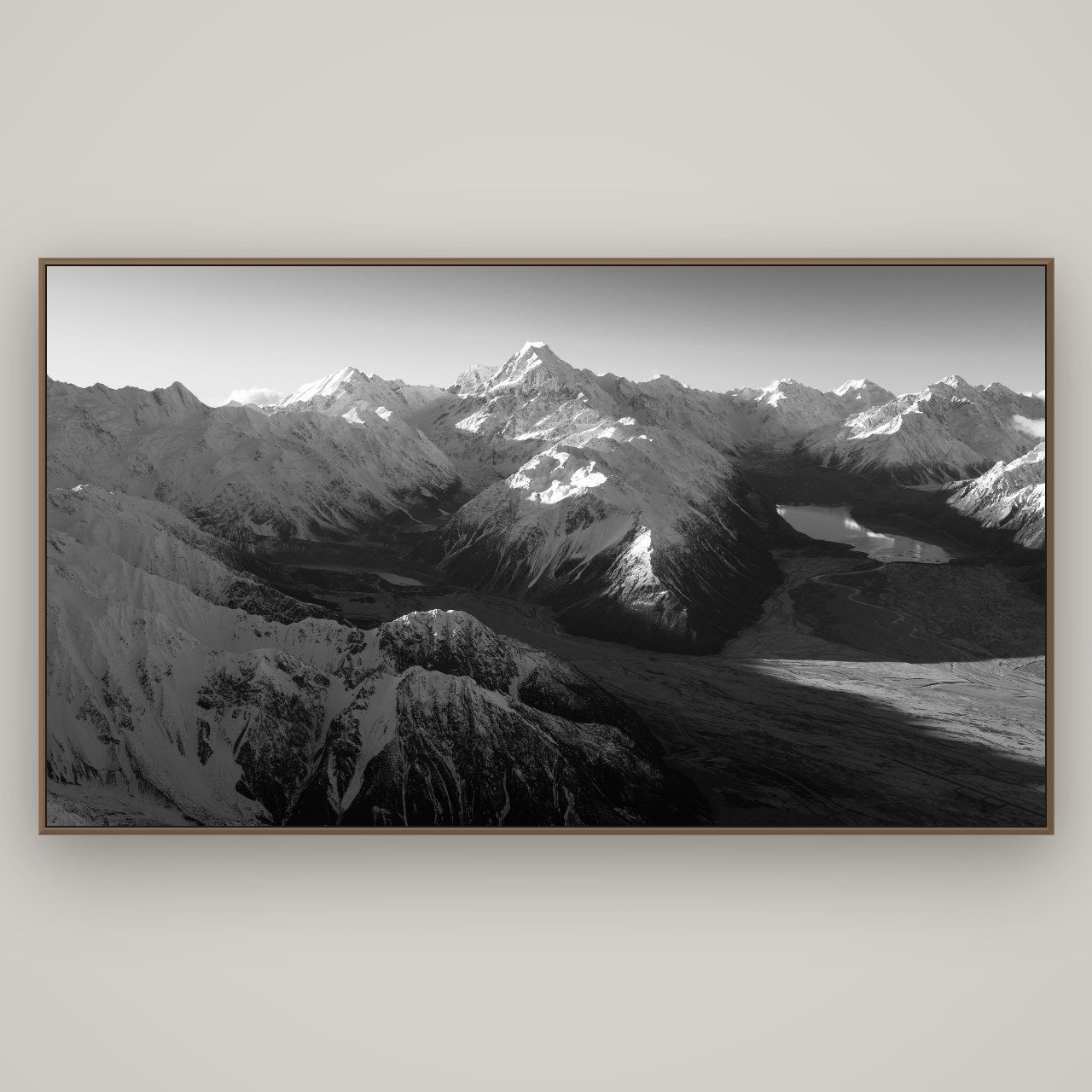 Elysian Heights, Mount Cook's Sunset Embrace, Basel Walnut, 196×110 cm. New Zealand fine art wall art by Stephen Milner.