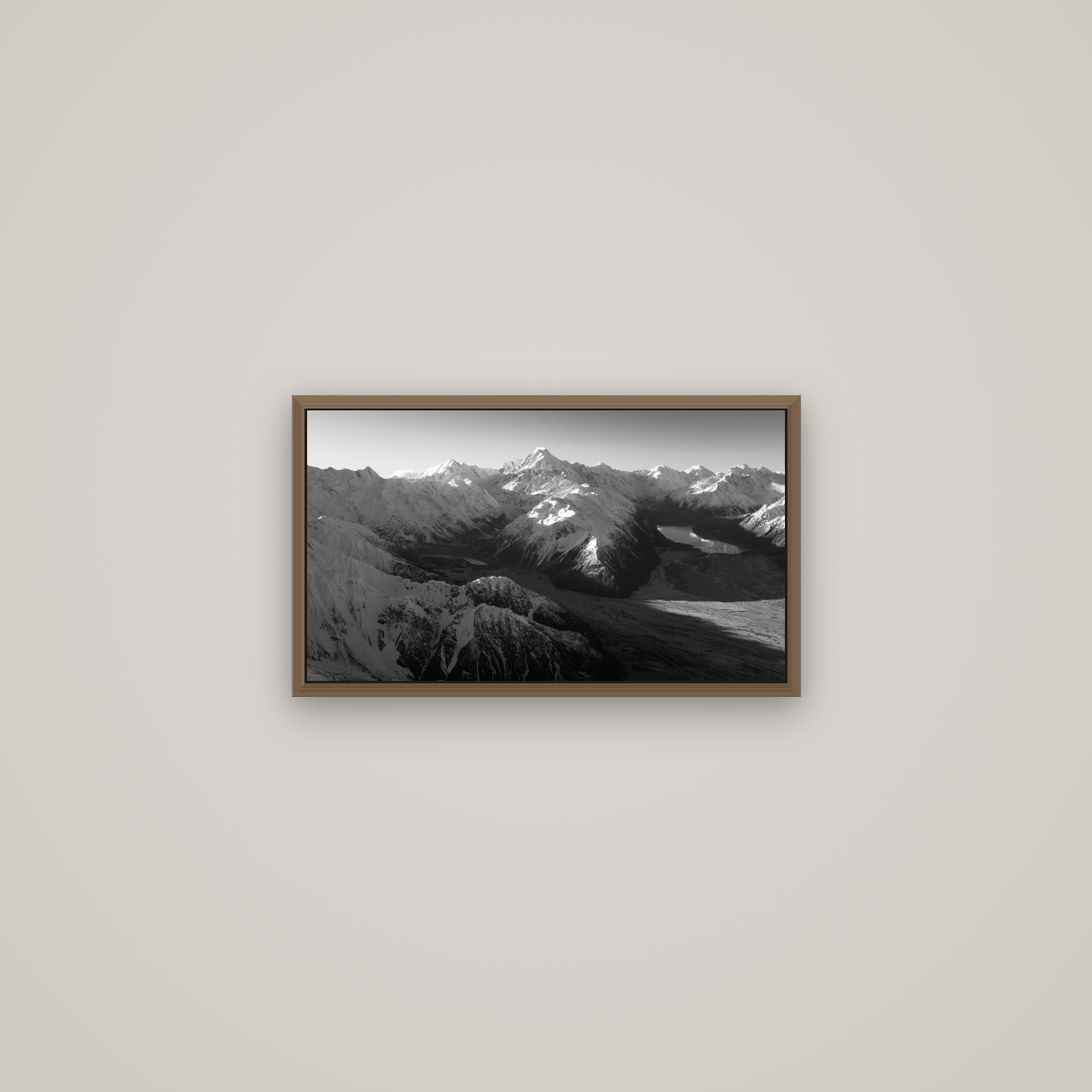 Elysian Heights, Mount Cook's Sunset Embrace, Basel Walnut, 53×30 cm. New Zealand fine art wall art by Stephen Milner.