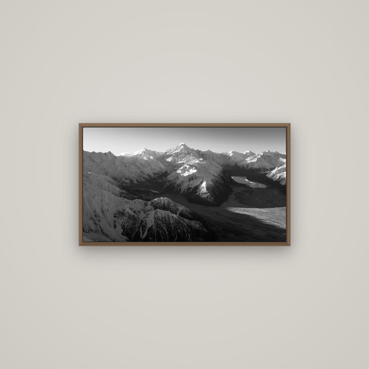 Elysian Heights, Mount Cook's Sunset Embrace, Basel Walnut, 80×45 cm. New Zealand fine art wall art by Stephen Milner.