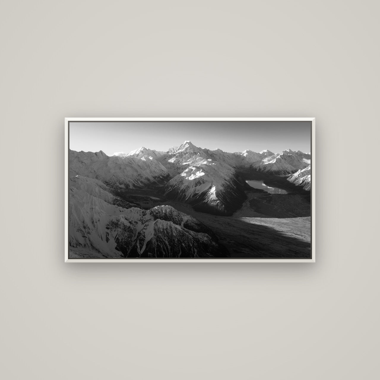 Elysian Heights, Mount Cook's Sunset Embrace — Basel White, 107×60 cm. New Zealand fine art wall art by Stephen Milner.