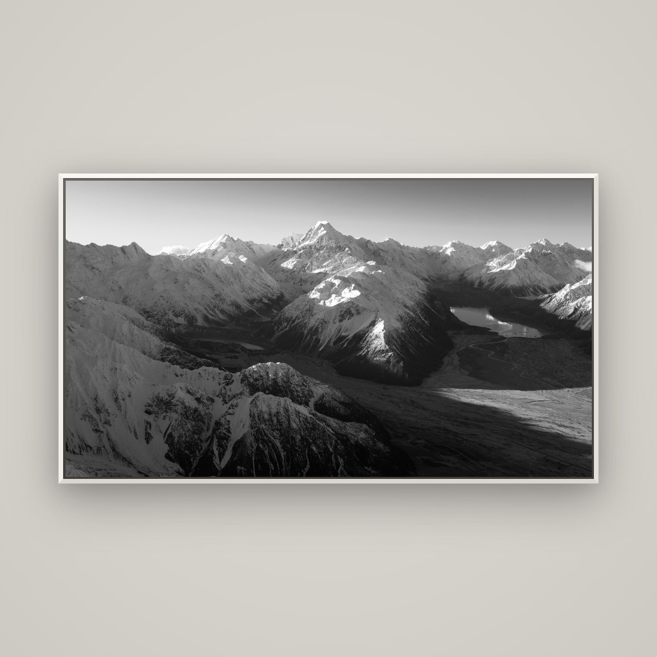 Elysian Heights, Mount Cook's Sunset Embrace — Basel White, 160×90 cm. New Zealand fine art wall art by Stephen Milner.
