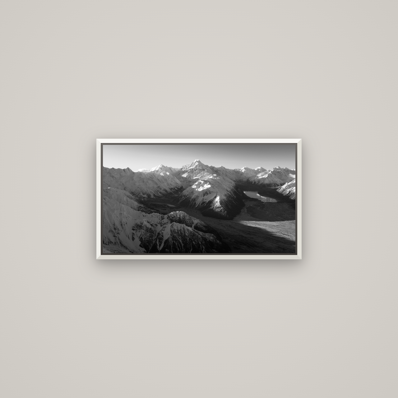 Elysian Heights, Mount Cook's Sunset Embrace — Basel White, 64×36 cm. New Zealand fine art wall art by Stephen Milner.
