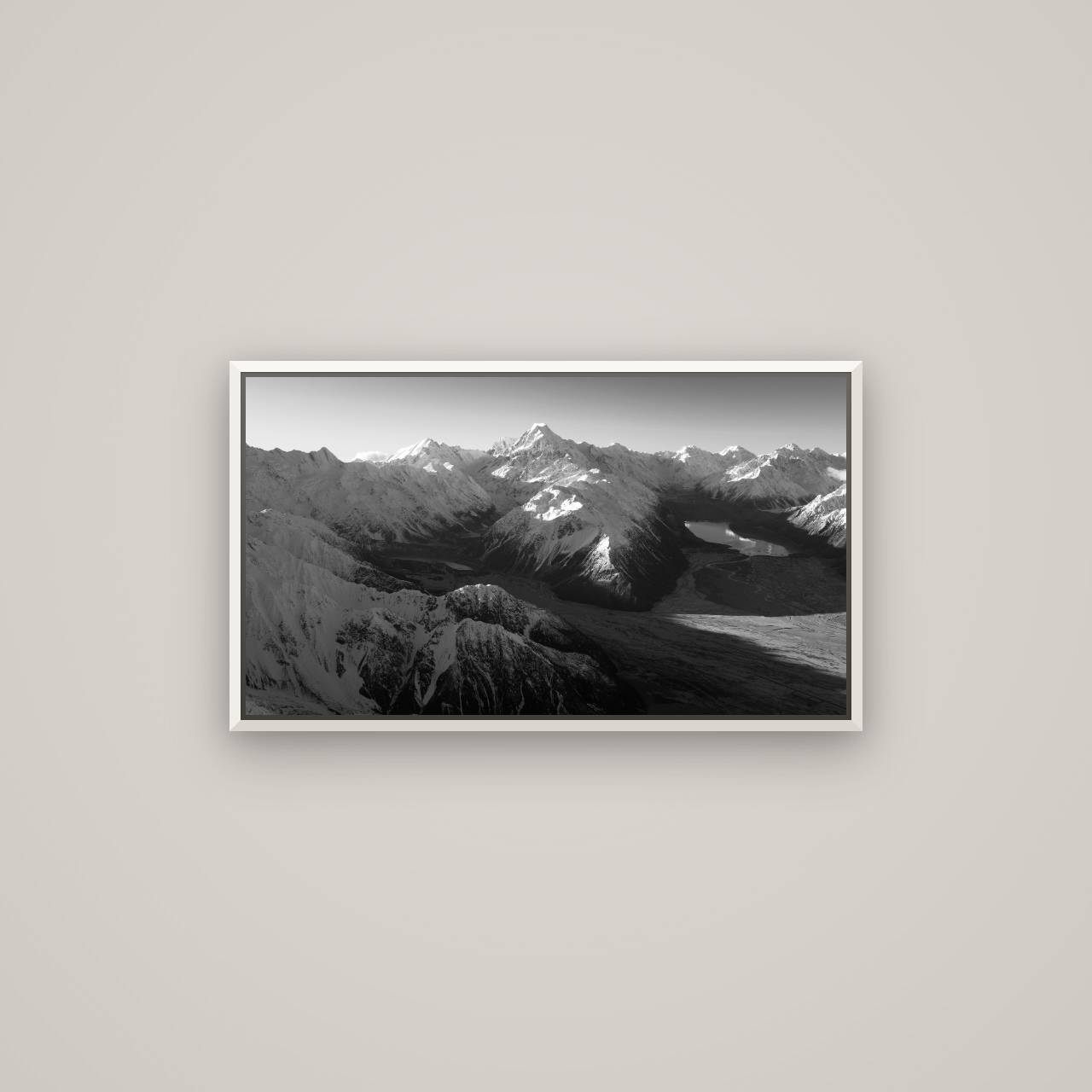 Elysian Heights, Mount Cook's Sunset Embrace — Basel White, 80×45 cm. New Zealand fine art wall art by Stephen Milner.