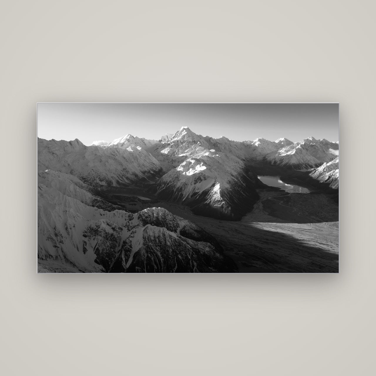 Elysian Heights, Mount Cook's Sunset Embrace — Slimline Silver, 160×90 cm. New Zealand fine art wall art by Stephen Milner.