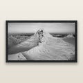 Elysian Majesty, Mount Aspiring's Evening Embrace, black and white framed metallic canvas print, Black frame. New Zealand fine art wall art by Stephen Milner.