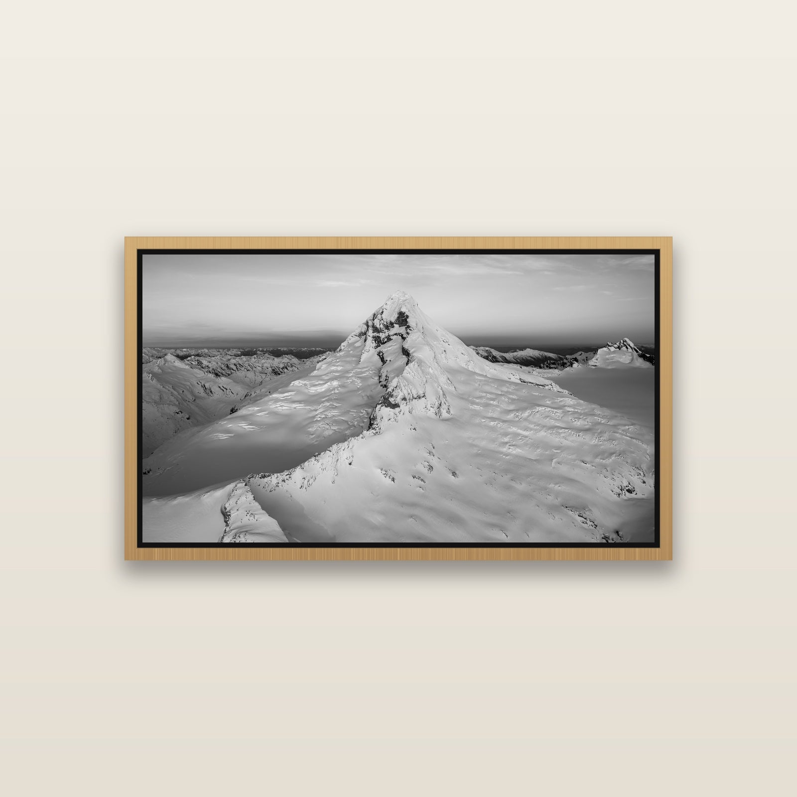 Elysian Majesty, Mount Aspiring's Evening Embrace — Natural framed metallic canvas print, small 81 × 46 cm. New Zealand fine art landscape wall art by Stephen Milner.
