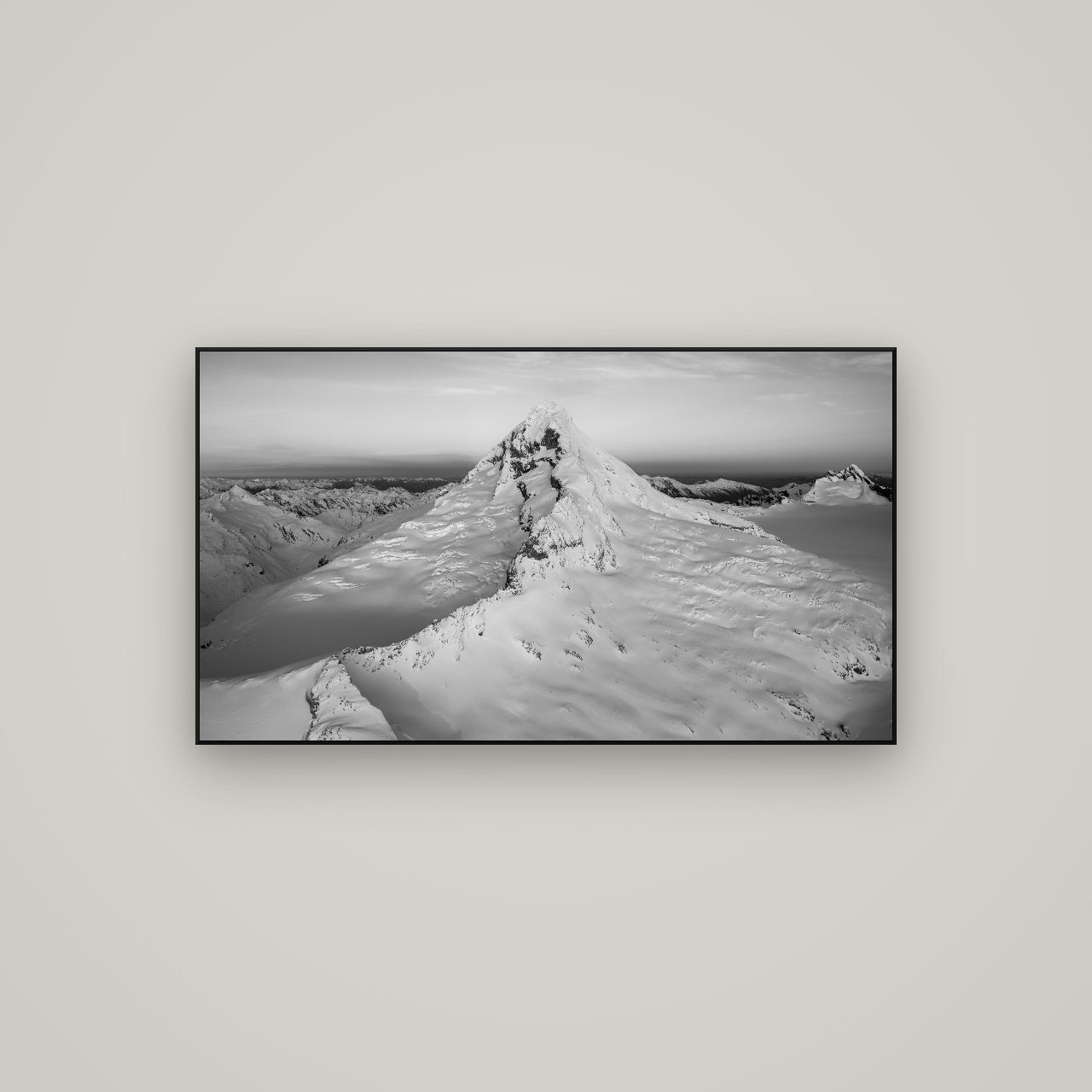 Elysian Majesty, Mount Aspiring's Evening Embrace — ArtBox Black, 107×60 cm. New Zealand fine art wall art by Stephen Milner.