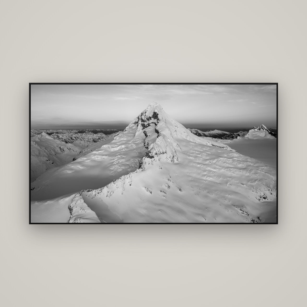 Elysian Majesty, Mount Aspiring's Evening Embrace — ArtBox Black, 160×90 cm. New Zealand fine art wall art by Stephen Milner.