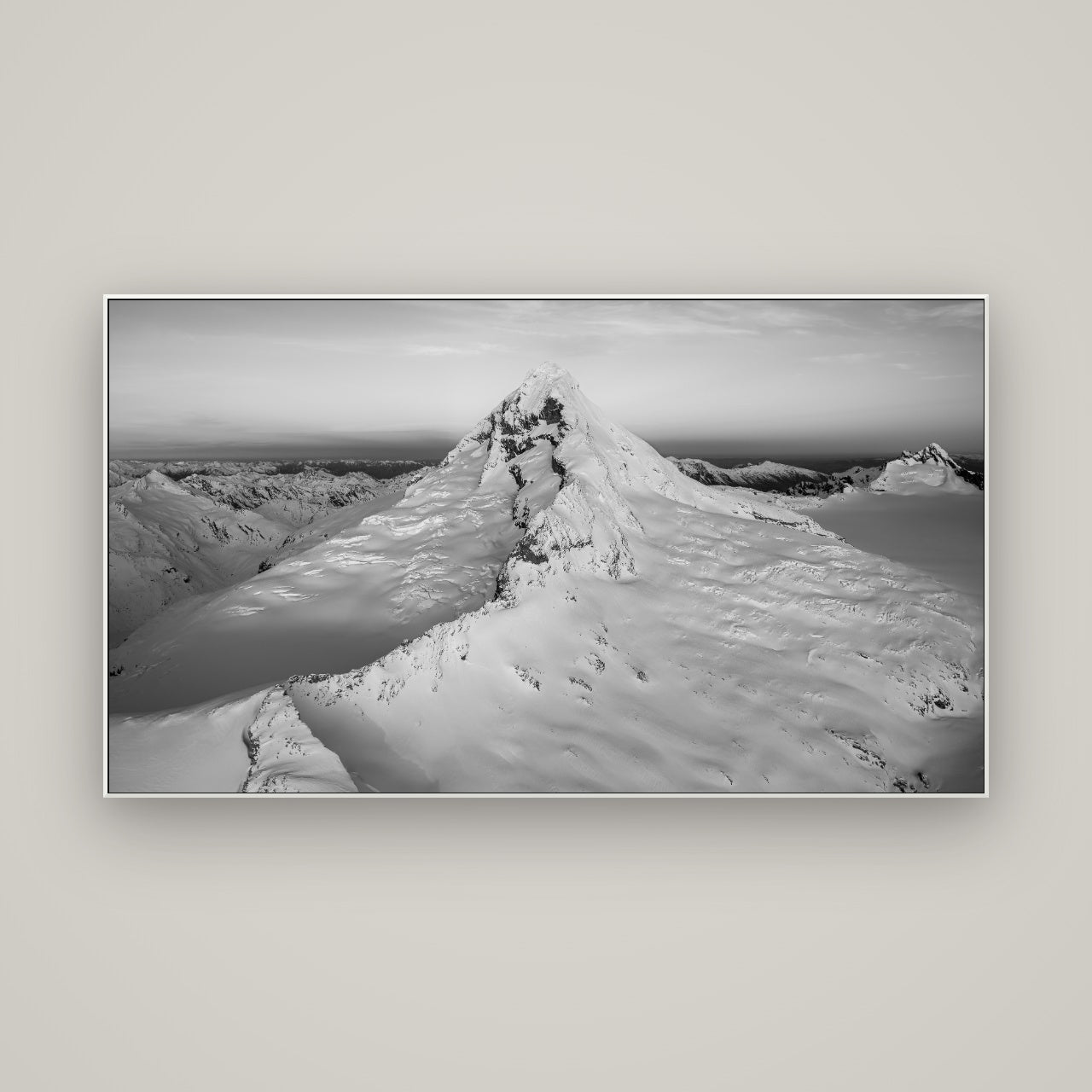 Elysian Majesty, Mount Aspiring's Evening Embrace — ArtBox White, 160×90 cm. New Zealand fine art wall art by Stephen Milner.
