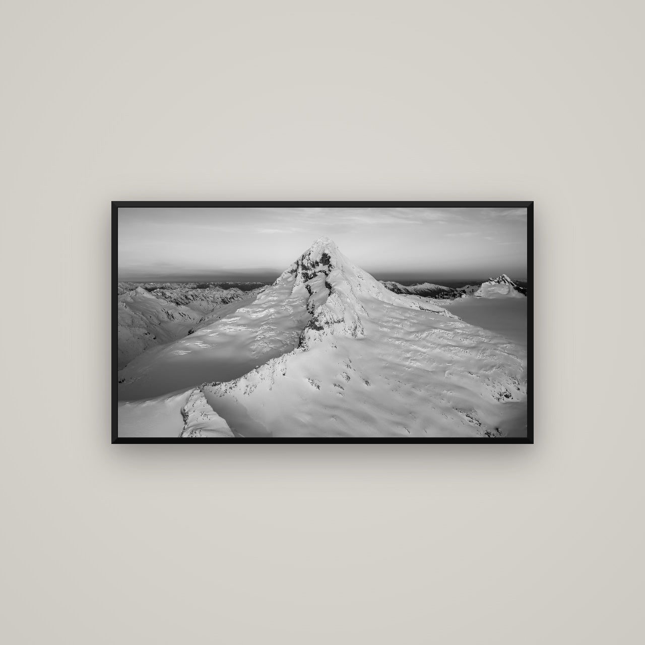 Elysian Majesty, Mount Aspiring's Evening Embrace — Basel Black, 107×60 cm. New Zealand fine art wall art by Stephen Milner.