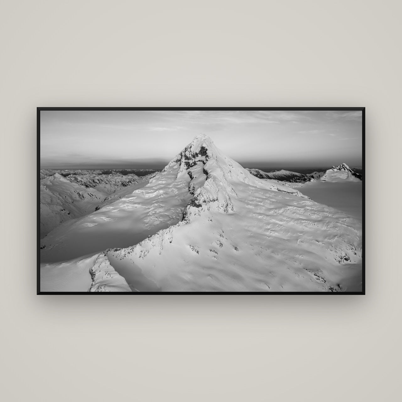 Elysian Majesty, Mount Aspiring's Evening Embrace — Basel Black, 160×90 cm. New Zealand fine art wall art by Stephen Milner.