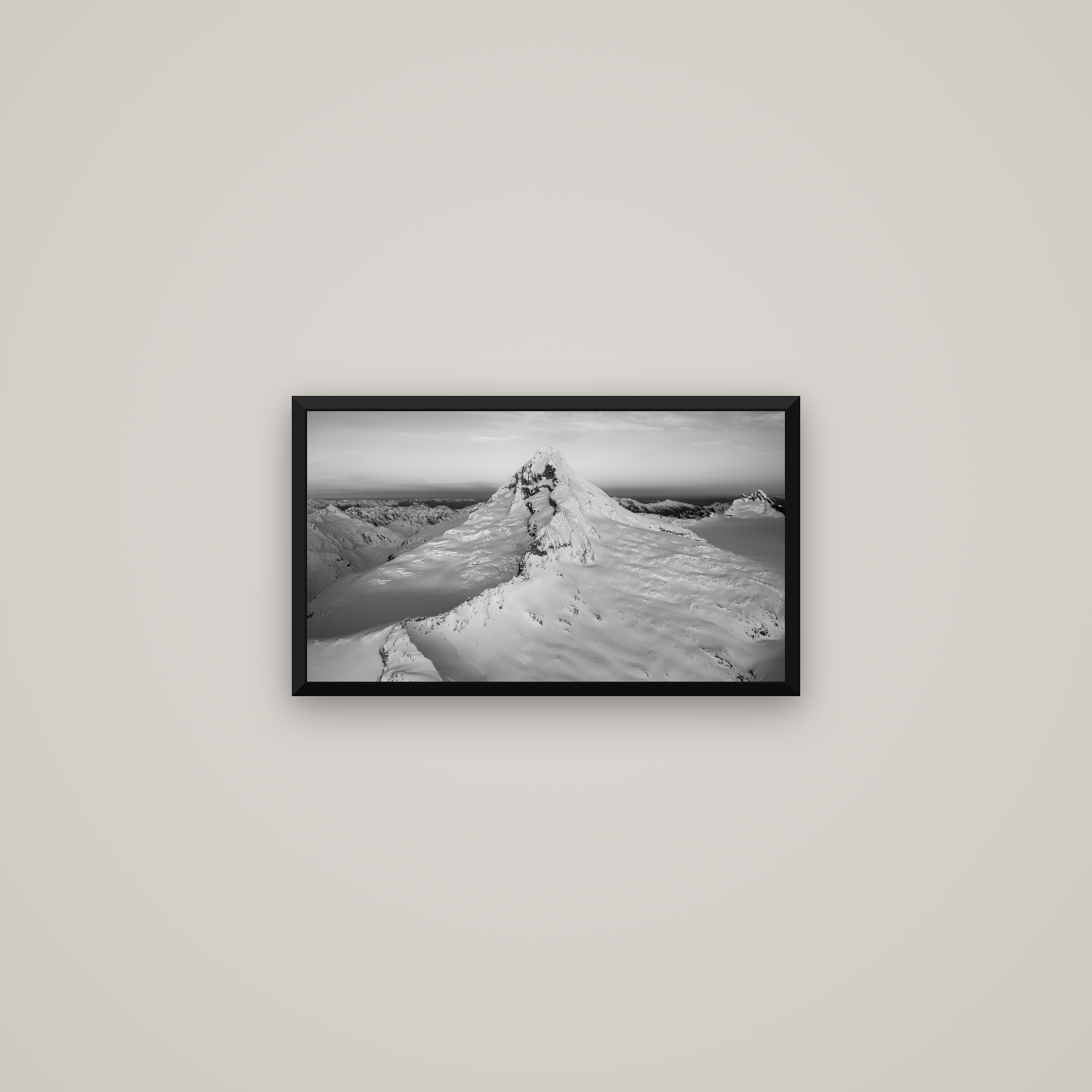 Elysian Majesty, Mount Aspiring's Evening Embrace — Basel Black Matte, 53×30 cm. New Zealand fine art wall art by Stephen Milner.