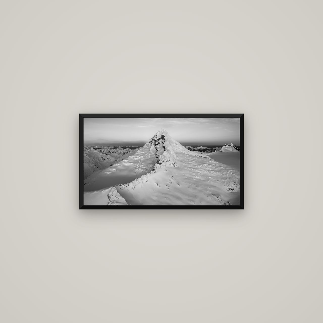 Elysian Majesty, Mount Aspiring's Evening Embrace — Basel Black Matte, 64×36 cm. New Zealand fine art wall art by Stephen Milner.