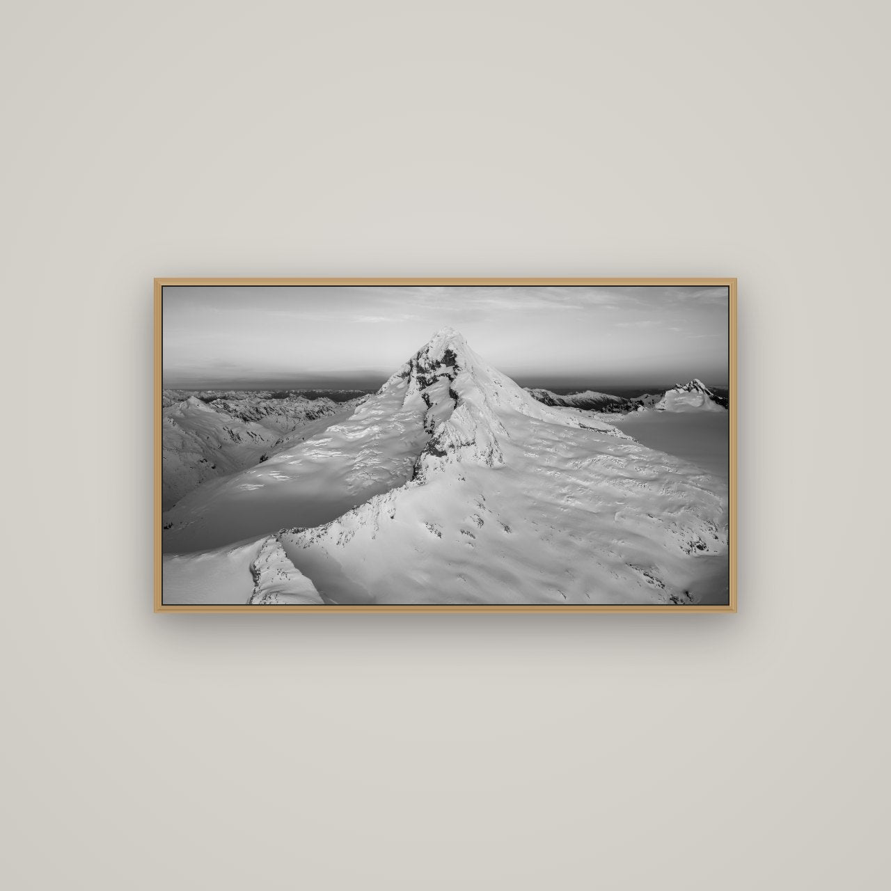 Elysian Majesty, Mount Aspiring's Evening Embrace, Basel Natural Oak, 107×60 cm. New Zealand fine art wall art by Stephen Milner.