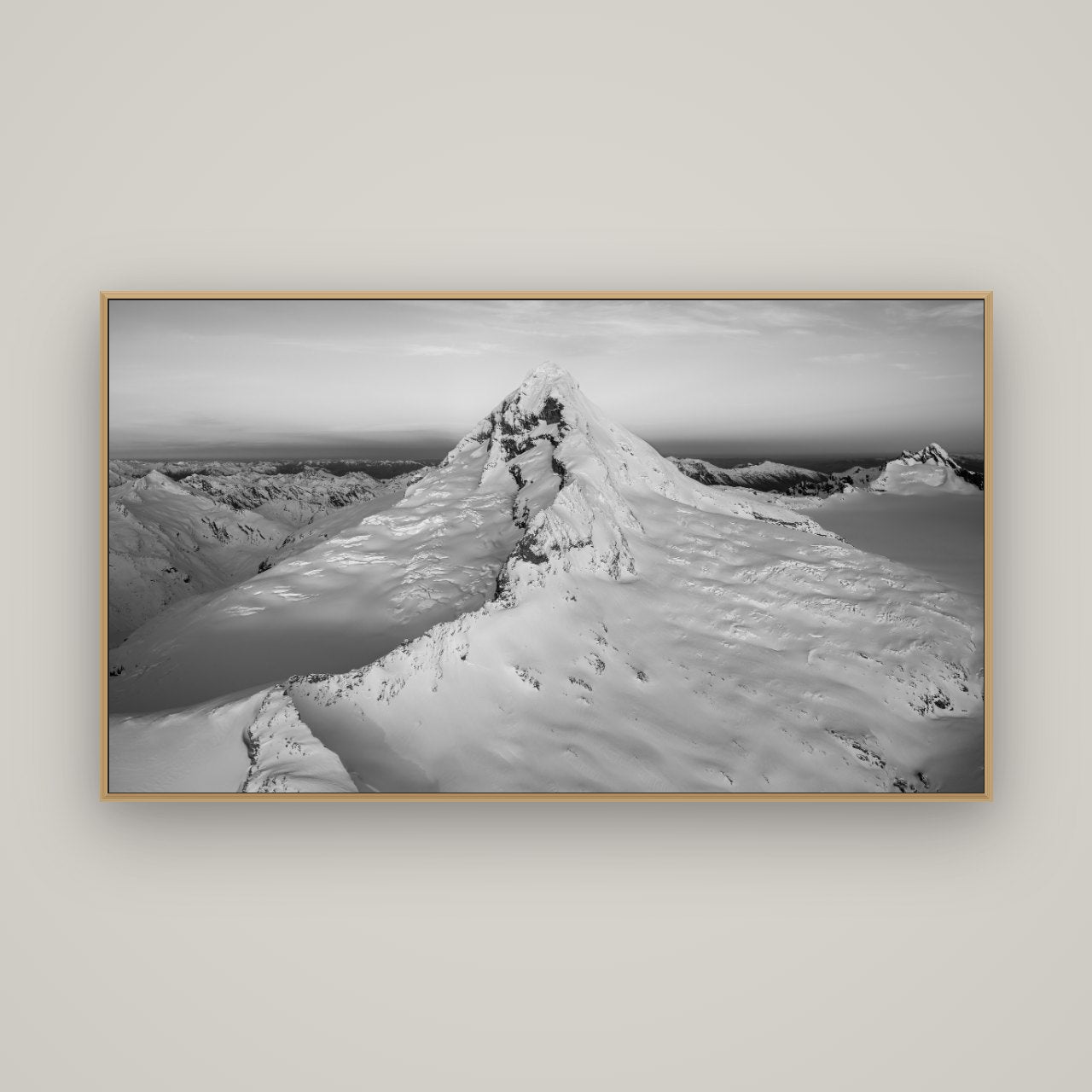 Elysian Majesty, Mount Aspiring's Evening Embrace, Basel Natural Oak, 160×90 cm. New Zealand fine art wall art by Stephen Milner.