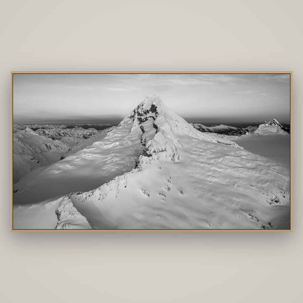 Elysian Majesty, Mount Aspiring's Evening Embrace, Basel Natural Oak, 196×110 cm. New Zealand fine art wall art by Stephen Milner.