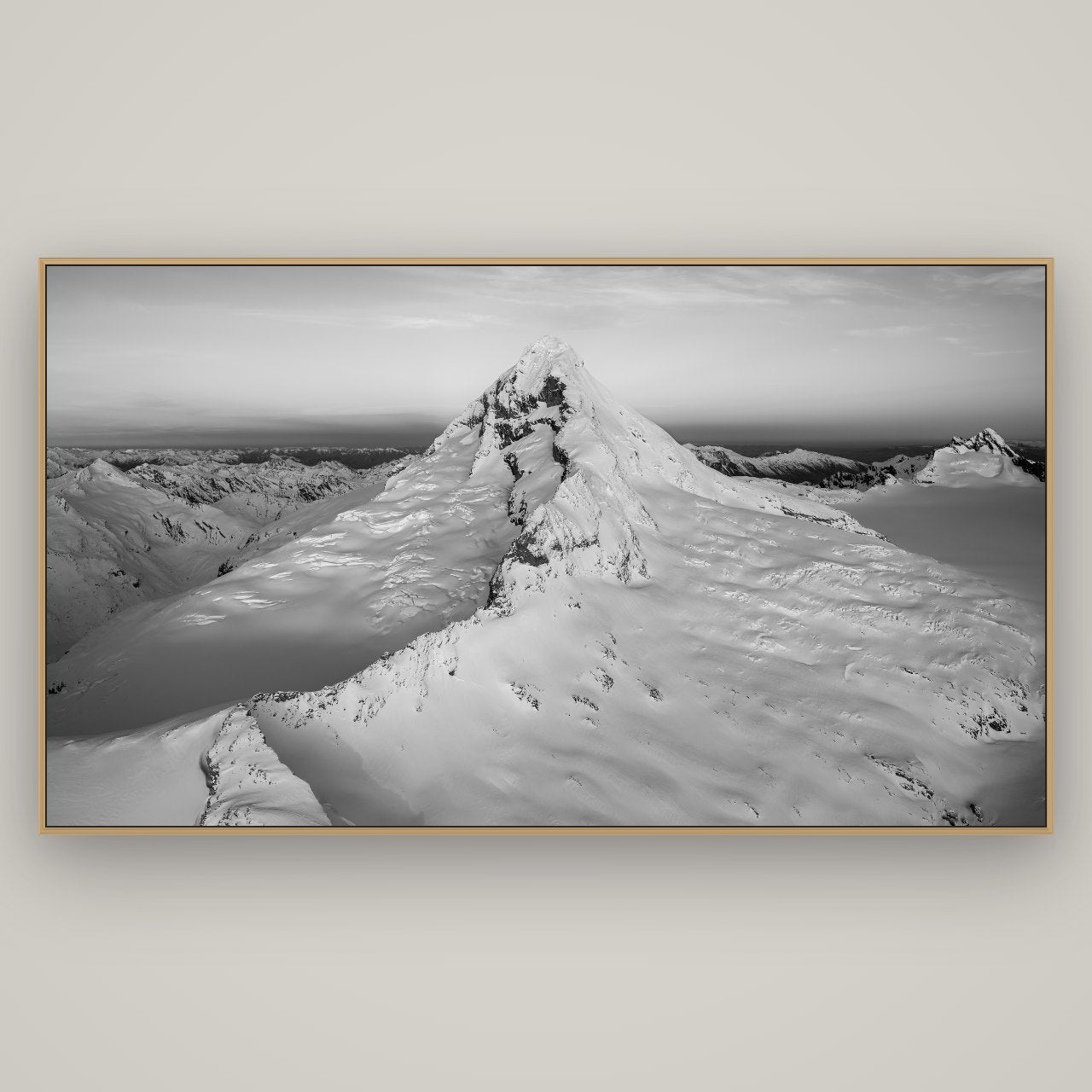 Elysian Majesty, Mount Aspiring's Evening Embrace, Basel Natural Oak, 196×110 cm. New Zealand fine art wall art by Stephen Milner.