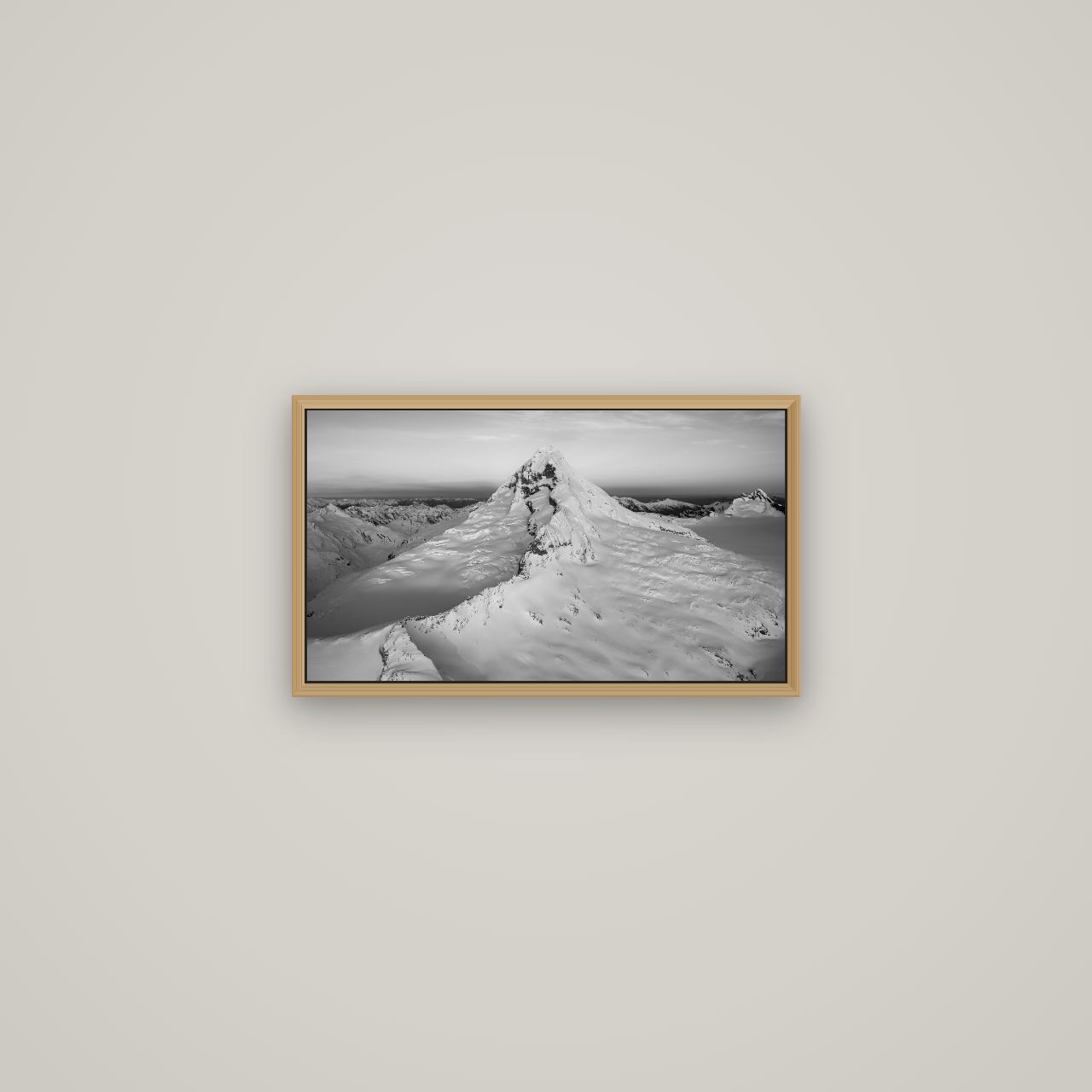 Elysian Majesty, Mount Aspiring's Evening Embrace, Basel Natural Oak, 53×30 cm. New Zealand fine art wall art by Stephen Milner.