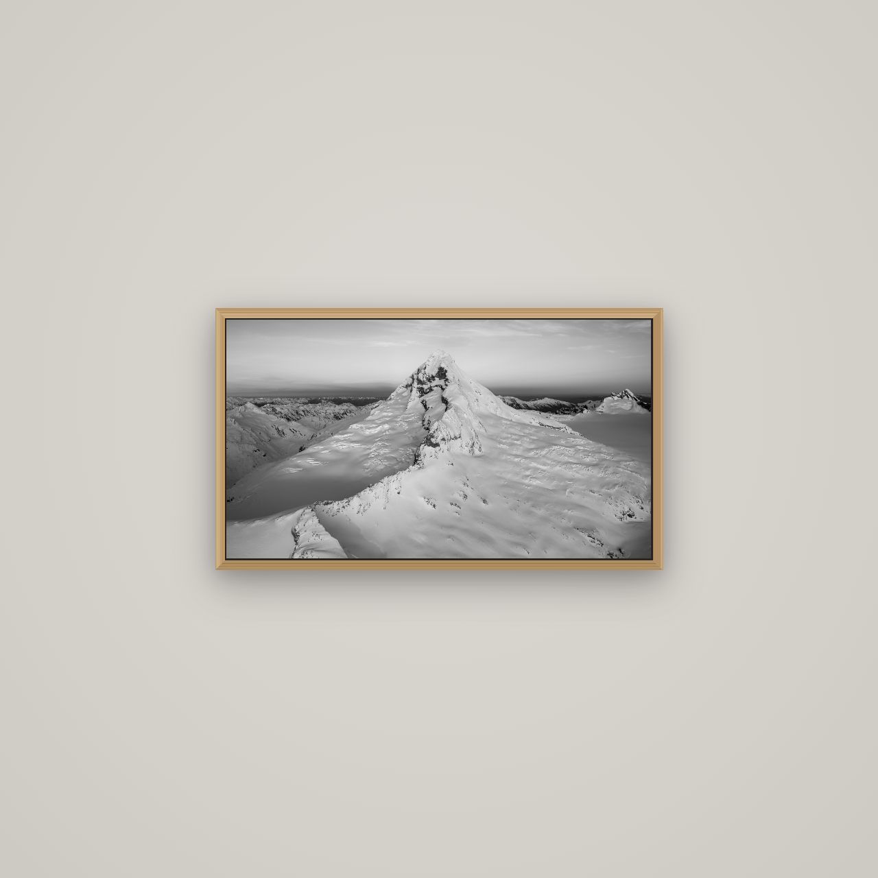 Elysian Majesty, Mount Aspiring's Evening Embrace, Basel Natural Oak, 64×36 cm. New Zealand fine art wall art by Stephen Milner.