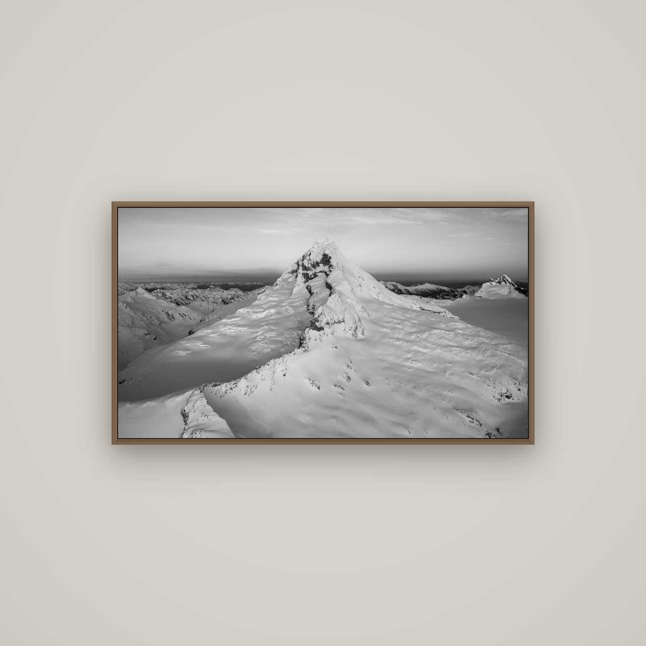 Elysian Majesty, Mount Aspiring's Evening Embrace, Basel Walnut, 107×60 cm. New Zealand fine art wall art by Stephen Milner.
